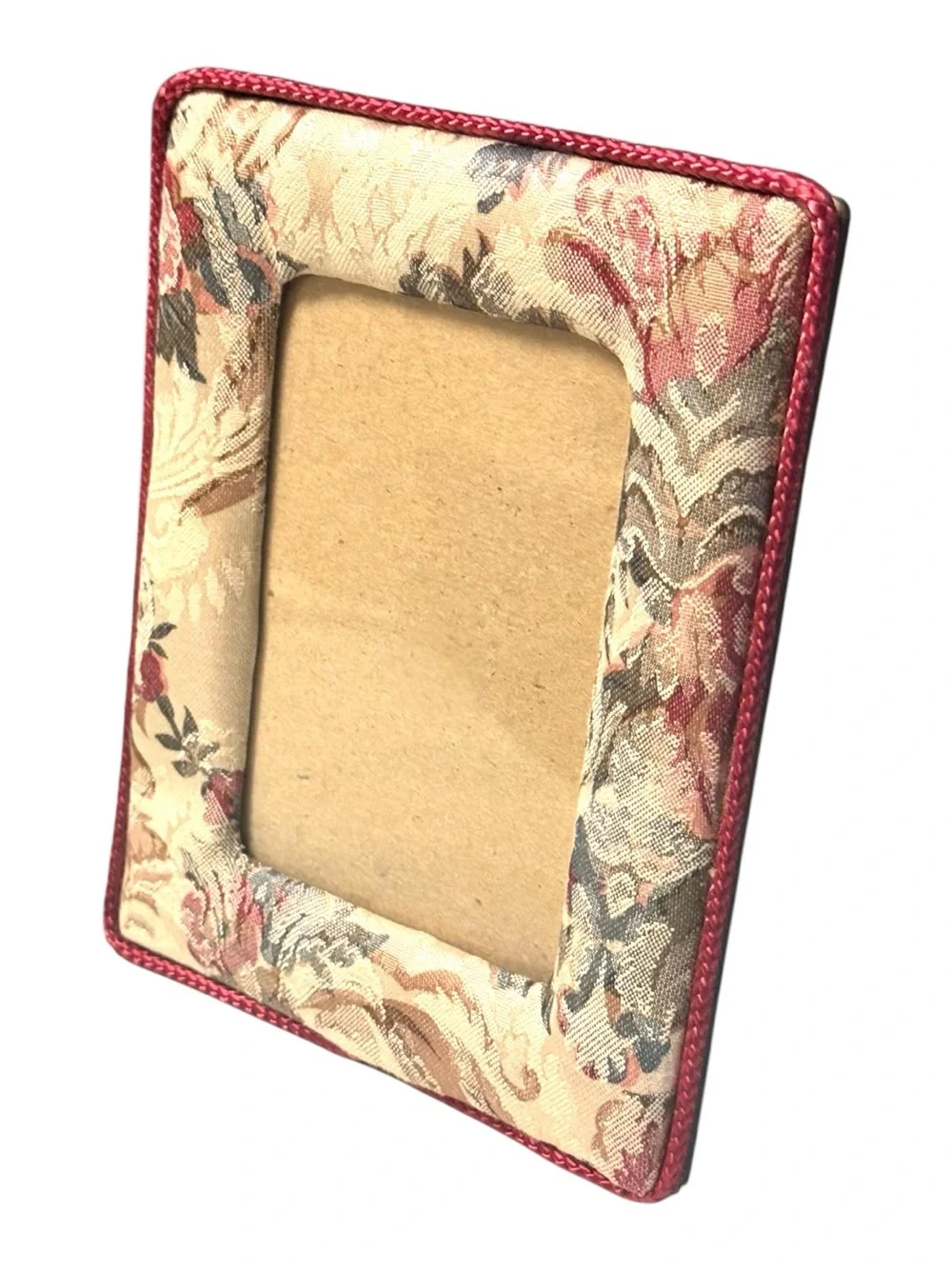 Late 80s Vintage Classic Chintz Floral Tapestry Picture Frame w/Cord Border 5x7”